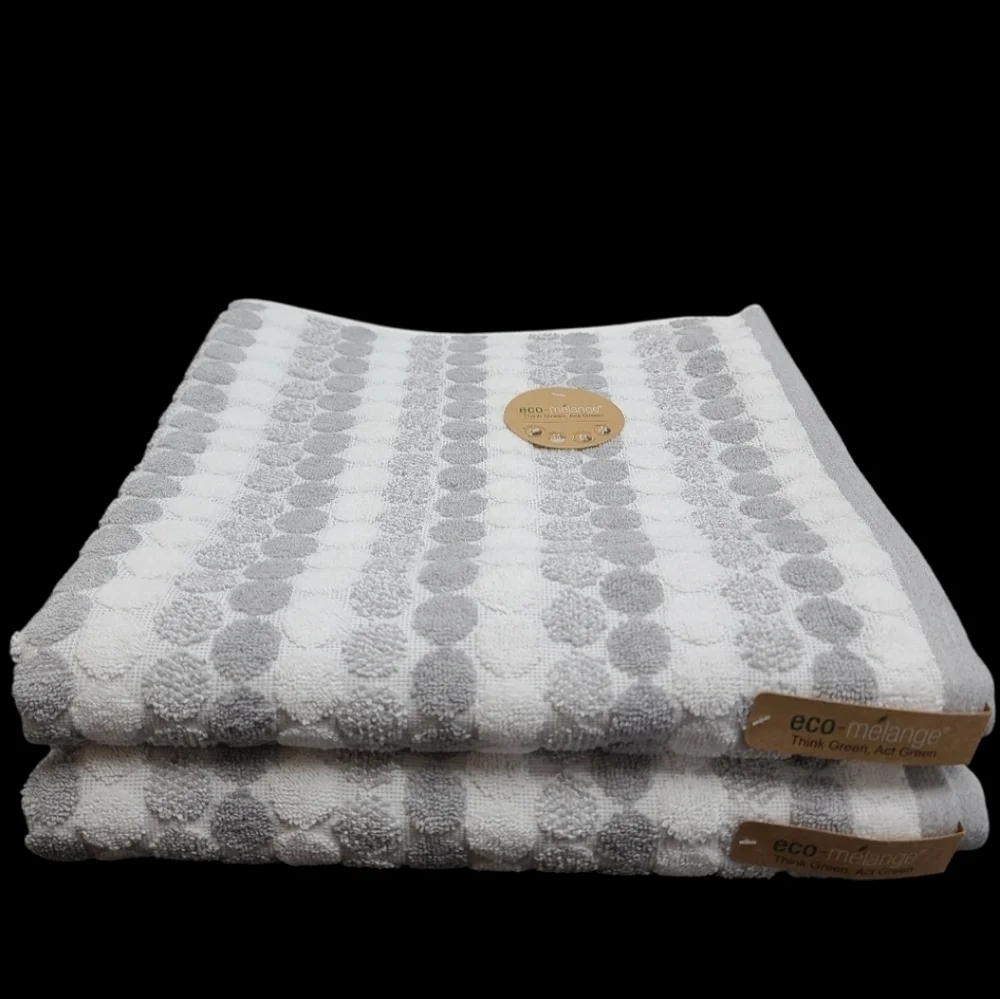 8pc ECO Melange 2 Bath 2 Hand 4 Washcloth Towel Set Gray White Stripe Dot NEW - Picture 5 of 8